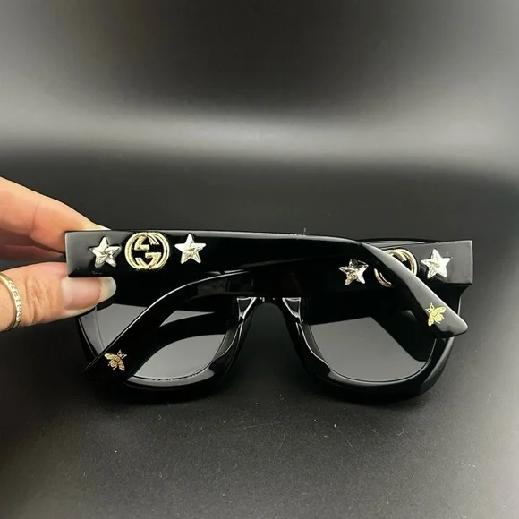 GUCCI GG0208S Round Frame Star Grey Gradient Black Sunglasses - Picture 6 of 16